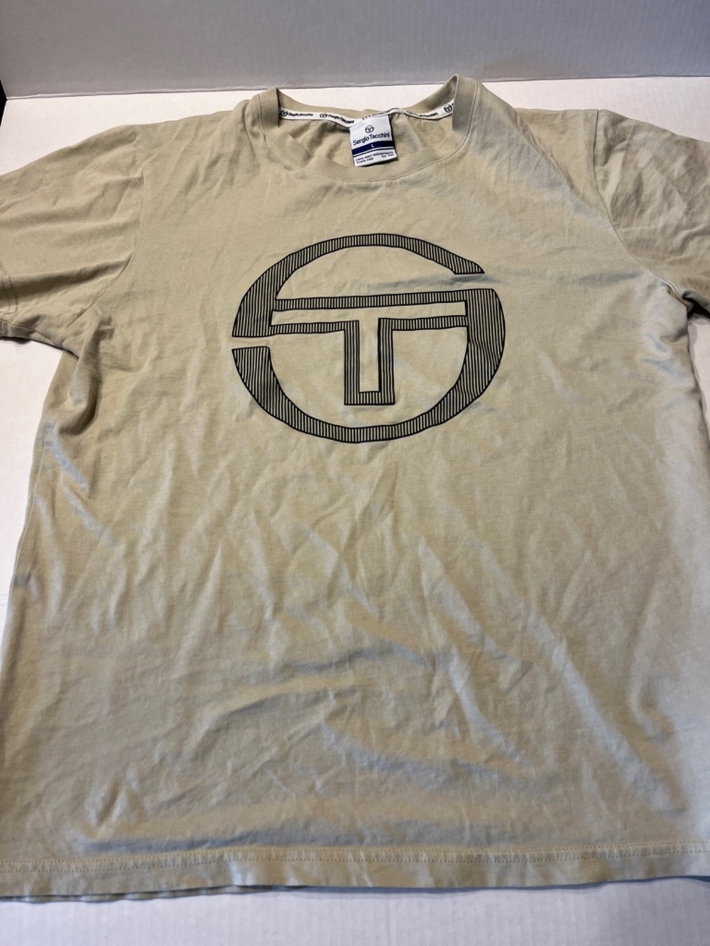 Sergio Tacchini Beige Crewneck Tee with Striped Logo